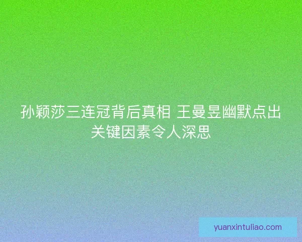 孙颖莎三连冠背后真相 王曼昱幽默点出关键因素令人深思